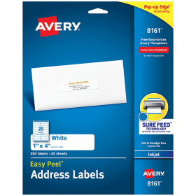 Easy Peel Address Labels, Sure Feed Technology, Permanent Adhesive, 1" x 4", 500 Labels