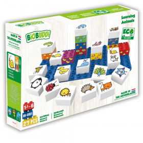BiOBUDDi Learning Animals - Biobased Recyclable Building Blocks, 27 Pieces
