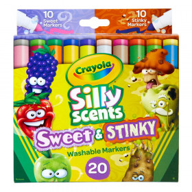 Silly Scents Sweet & Stinky Washable Markers, Broad Line, 20 Colors/Scents