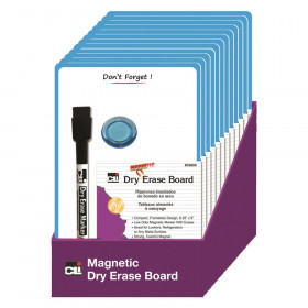 Magnetic Mini Dry Erase Boards, 6-1/4" x 9", Marker w/Eraser and 1 Magnet, Blue Frame, Pack of 12