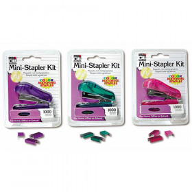 Stapler - Mini w/1000 Color Staples - Assorted Colors - Blister Carded