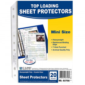 Mini-Size Top Loading Clear Poly Sheet Protectors, 20 Per Pack
