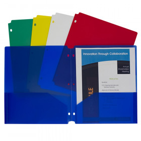 Two-Pocket Heavyweight Poly Portfolio Folder with Three-Hole Punch, Assorted Primary Colors, 10/Pack