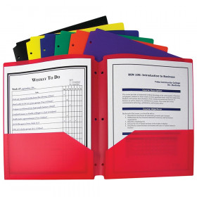Two-Pocket Heavyweight Poly Portfolio Folder with Three-Hole Punch, Primary Colors, Box of 36