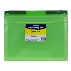 Expanding File Folder, 7-Pocket, Hanging Tabs, Bright Green
