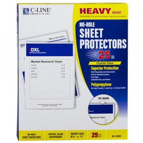 No-Hole Heavyweight Poly Sheet Protectors, Clear, Top Loading, 11" x 8-1/2", Box of 25