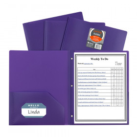 Two-Pocket Heavyweight Poly Portfolio Folder with Prongs, Purple, 1 Each