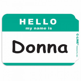 C-Line Self-Adhesive Name Badges, Green Hello, Pack of 100