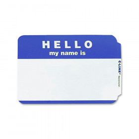 Pressure Sensitive Badges, Hello my name is, Blue, 3-1/2" x 2-1/4", Box of 100