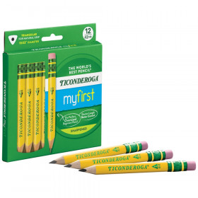 My First Short Wooden Pencils, Large Triangle Barrel, Sharpened, #2 HB Soft, With Eraser, Yellow, 12 Count