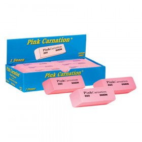 Pink Carnation Erasers, Medium, 2-5/16 x 13/16 x 7/17, Pack of 12