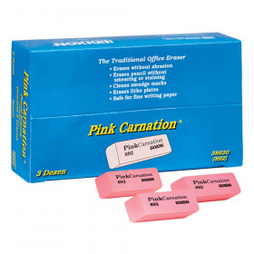 Pink Carnation Erasers, Small, 2 x 3/4 x 7/16, Pack of 36