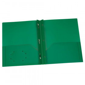 Green Poly Two Pocket Portfolio with Prongs, Pack of 25