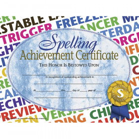 Spelling Achievement Certificate, 8.5" x 11", Pack of 30