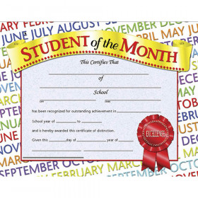 Student of the Month Award Certificate, 8.5" x 11", Pack of 30