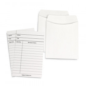 Library Cards & Non-Adhesive Pockets Combo, White, 150 Each/300 Pieces