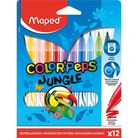 Color'Peps Jungle Fine Tip Ultrawashable Markers, Pack of 12