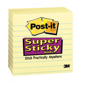 Super Sticky Notes, 4" x 4", Canary Yellow, Lined, 90 Sheets/Pad, 6 Pads