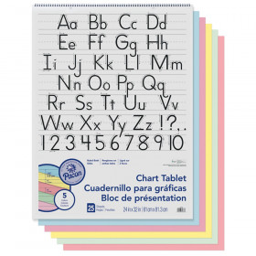 Colored Paper Chart Tablet, Manuscript Cover, 5 Assorted Colors, 1-1/2" Ruled, 24" x 32", 25 Sheets