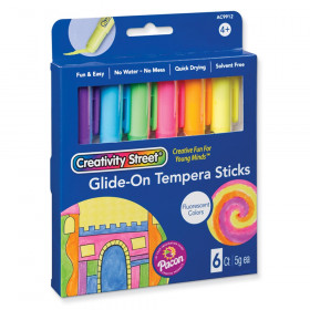 Glide-On Tempera Paint Sticks, 6 Assorted Fluorescent Colors, 5 grams, 6 Count