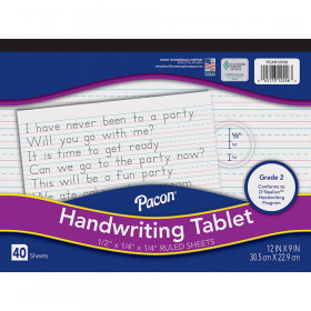 Handwriting Tablet, White, 1/2 in x 1/4 in x 1/4 in Ruled Long, 12" x 9", 40 Sheets