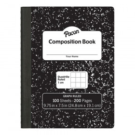 Composition Book, Black Marble, 1 cm Quadrille Ruled 9-3/4" x 7-1/2", 100 Sheets