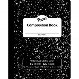 Composition Book, Black Marble, 3/8" Ruled w/Margin, 9-3/4" x 7-1/2", 60 Sheets