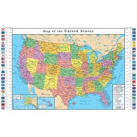 USA Map with Flags, 49"W x 33"H