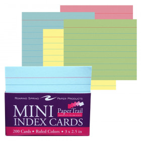 Mini Trayed Index Cards, 3" x 2-1/2", Assorted Colors, Pack of 200