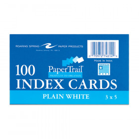 Index Cards, 3" x 5", Unruled, Pack of 100