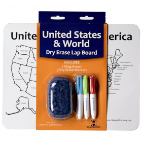 Double-Sided World/USA Dry Erase Activity Lap Board with 3 Markers & Eraser