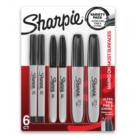 Permanent Markers Variety Pack, Fine, Ultra-Fine, & Chisel-Point Markers, Black, 6 Count