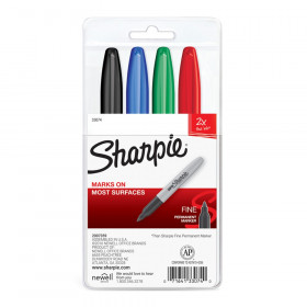 Sharpie Super Permanent Markers, Fine Point, Assorted, 4/Set