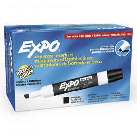 Low-Odor Dry Erase Markers, Chisel Tip, Black, Box of 12