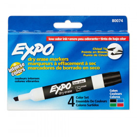 Low Odor Dry Erase Markers, 4 Colors, Pack of 4
