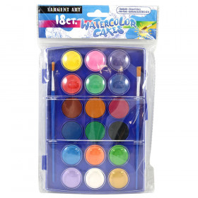 Watercolor Set, Plastic Case with 2 Brushes, 18 Colors