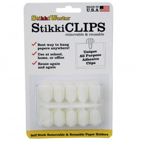 StikkiCLIPS Self-Stick Reusable Paper Holders, White, Pack of 20