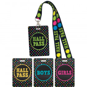 Chalkboard Brights Hall Pass with Lanyard, Set of 4