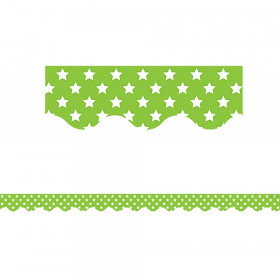 Lime with White Stars Scalloped Border Trim