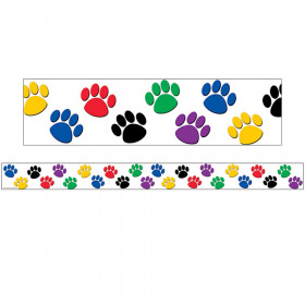 Colorful Paw Prints Straight Rolled Border Trim, 50'