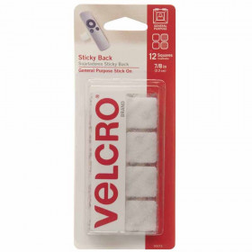 Velcro Sticky Back Square Fasteners, 7/8", White, 12/pkg