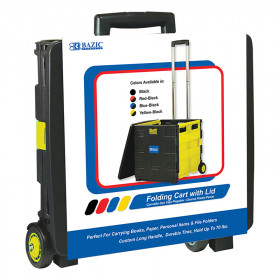 BAZIC Folding Cart on Wheels w/Lid Cover, 16" x 18" x 15", Black/Yellow