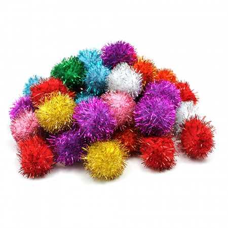 Glitter Pom Pons, Assorted Colors, 1", 40 Pieces