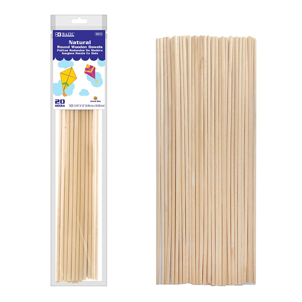 Assorted Round Natural Wooden Dowel, Pack of 10 - BAZ6813