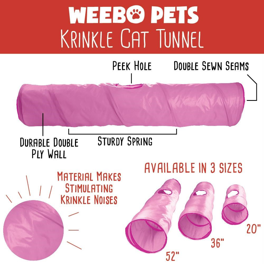 20" Pink Krinkle Cat Tunnel with Peek Hole and Storage Bag