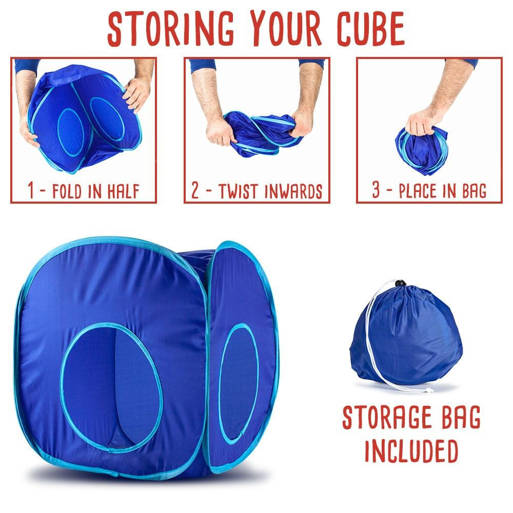 Blue Pop-Up Cat Play Cube with Storage Bag