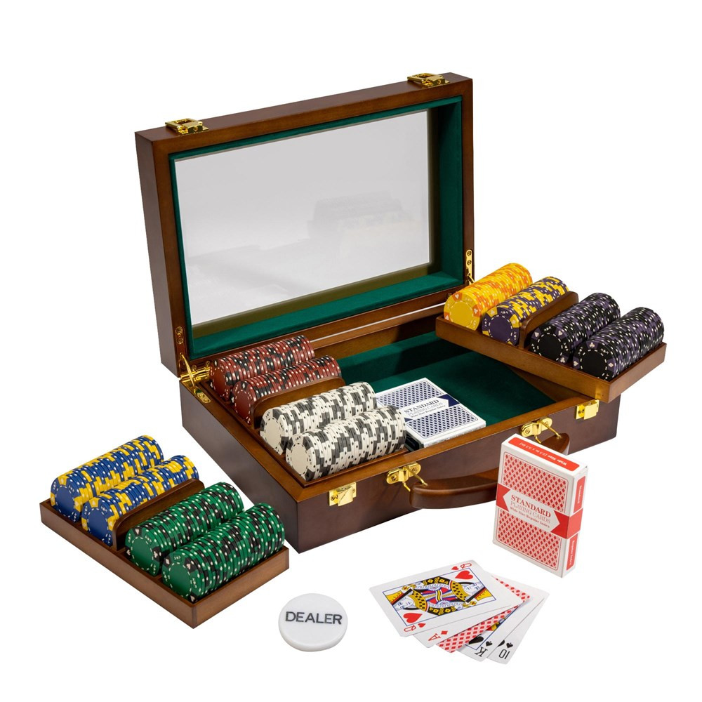 Pre-Pack - 300 Ct Ace King Suited Chip Set Walnut Case