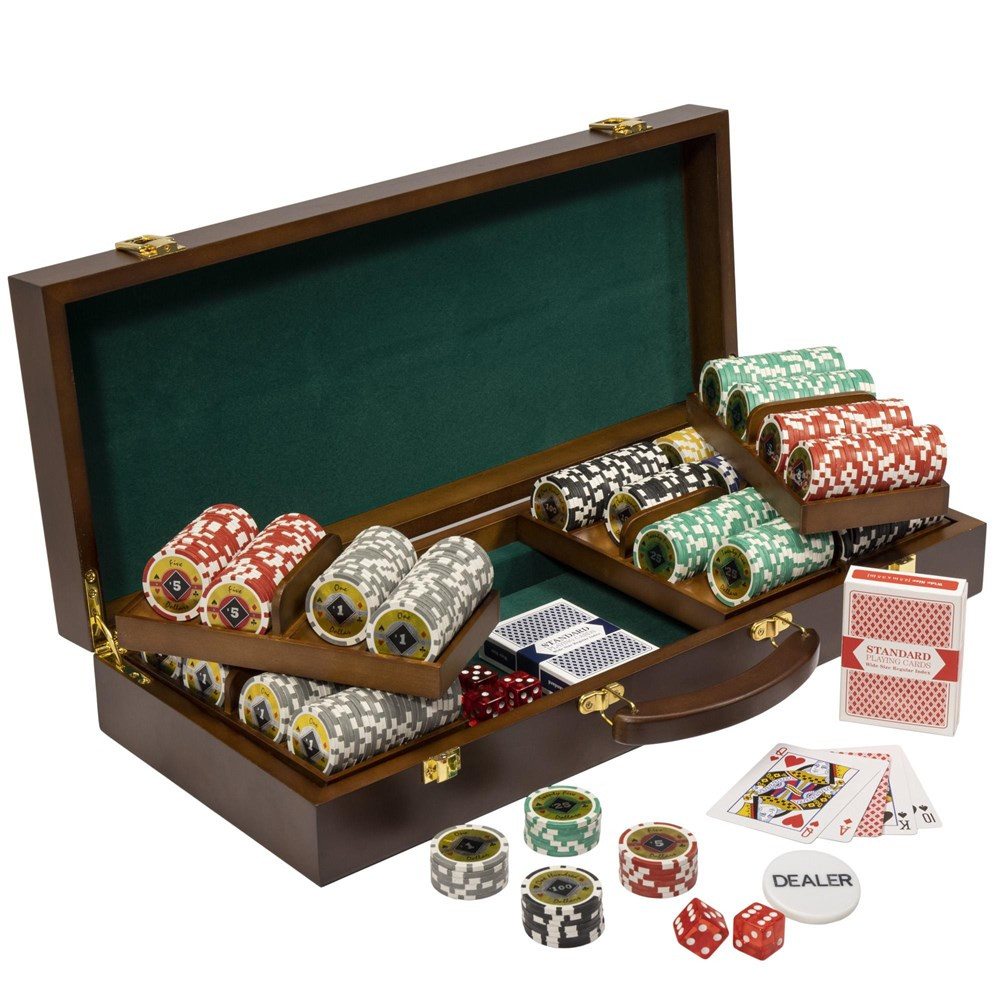 500 Ct Black Diamond 14 Gram Poker Chip Set w/ Walnut Wooden Case