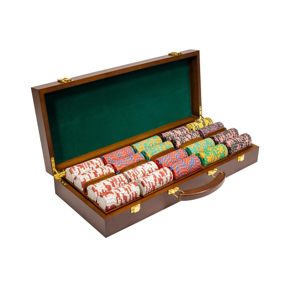 500 Ct Crown & Dice 14 Gram Poker Chip Set w/ Walnut Wooden Case