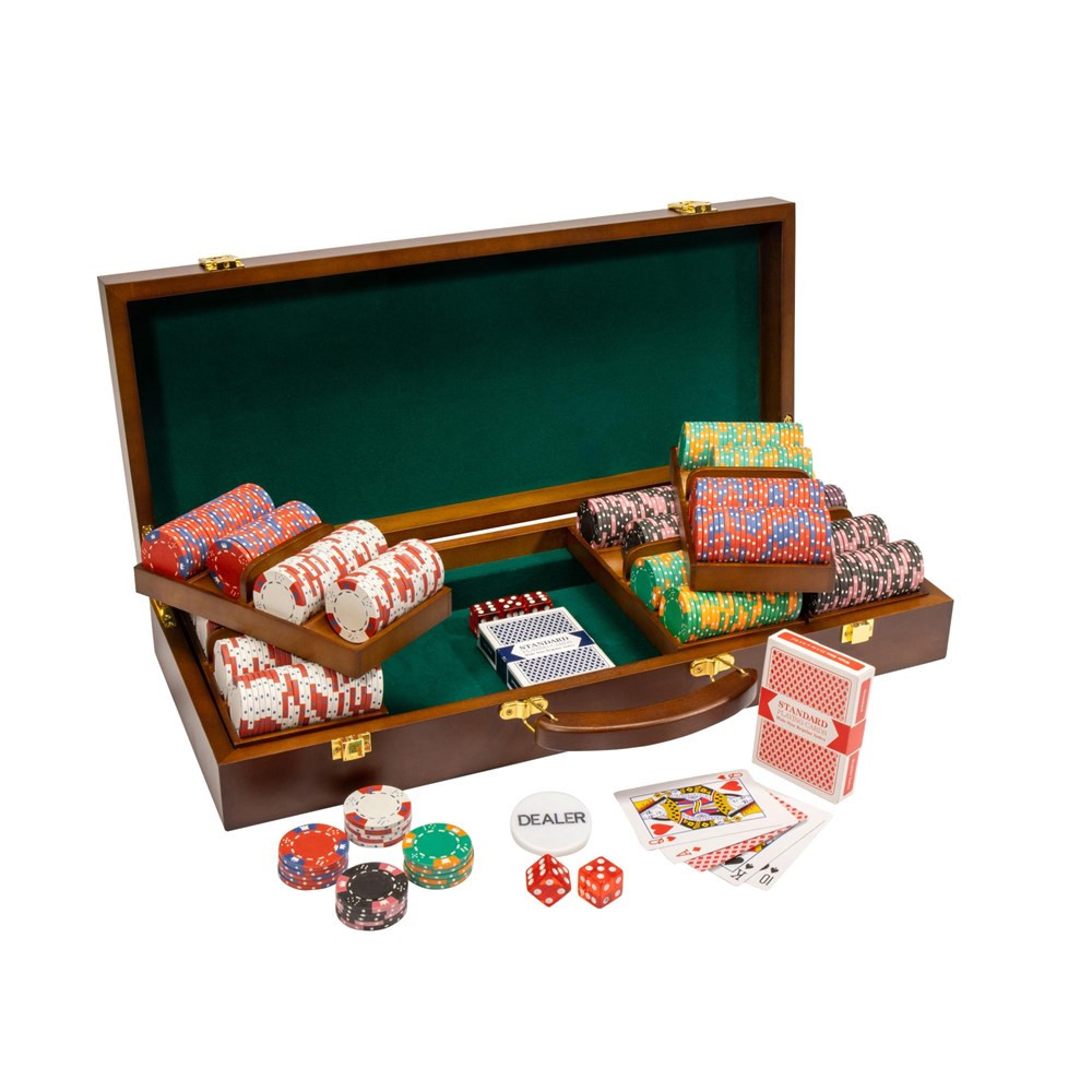 500 Ct Crown & Dice 14 Gram Poker Chip Set w/ Walnut Wooden Case
